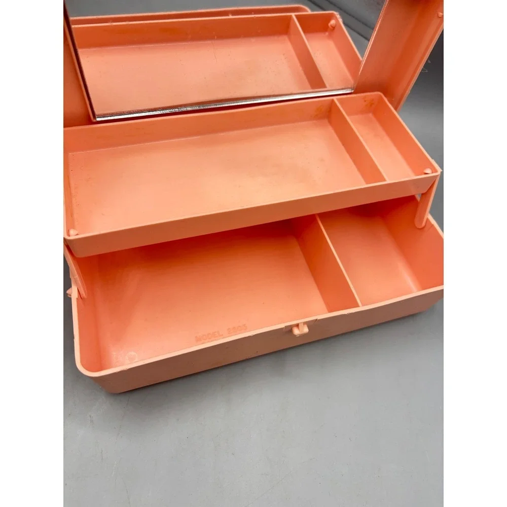 Vintage Caboodles Model 2605 Makeup Case Peach Pink Mirror Organizer 90s‎ Retro